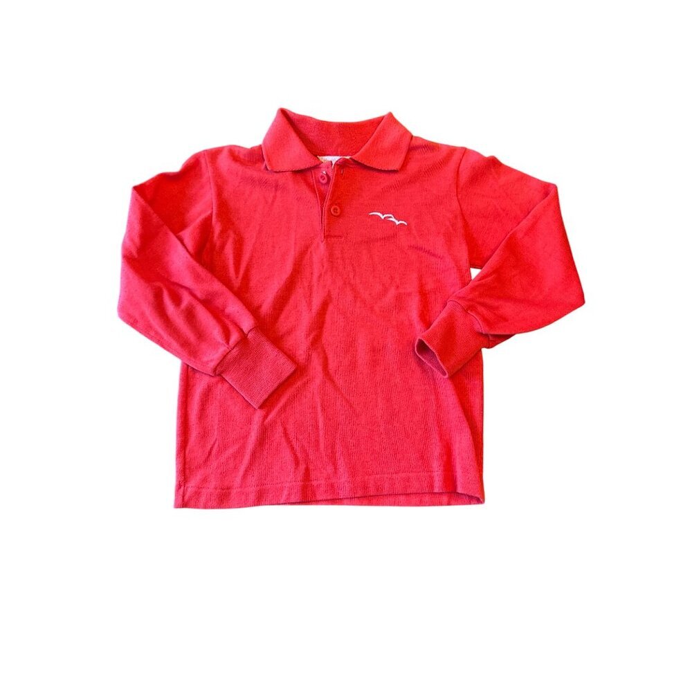 Health-Tex Kids Red Long‎ Sleeve Polo Shirt W/ Embroidered Bird Design Size 7